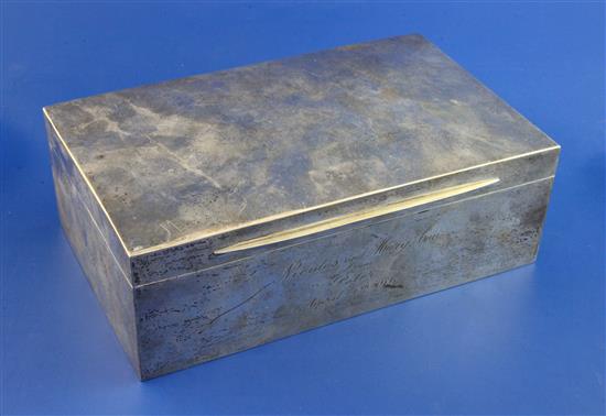 A late Victorian silver mounted cigarette box, 9in.
